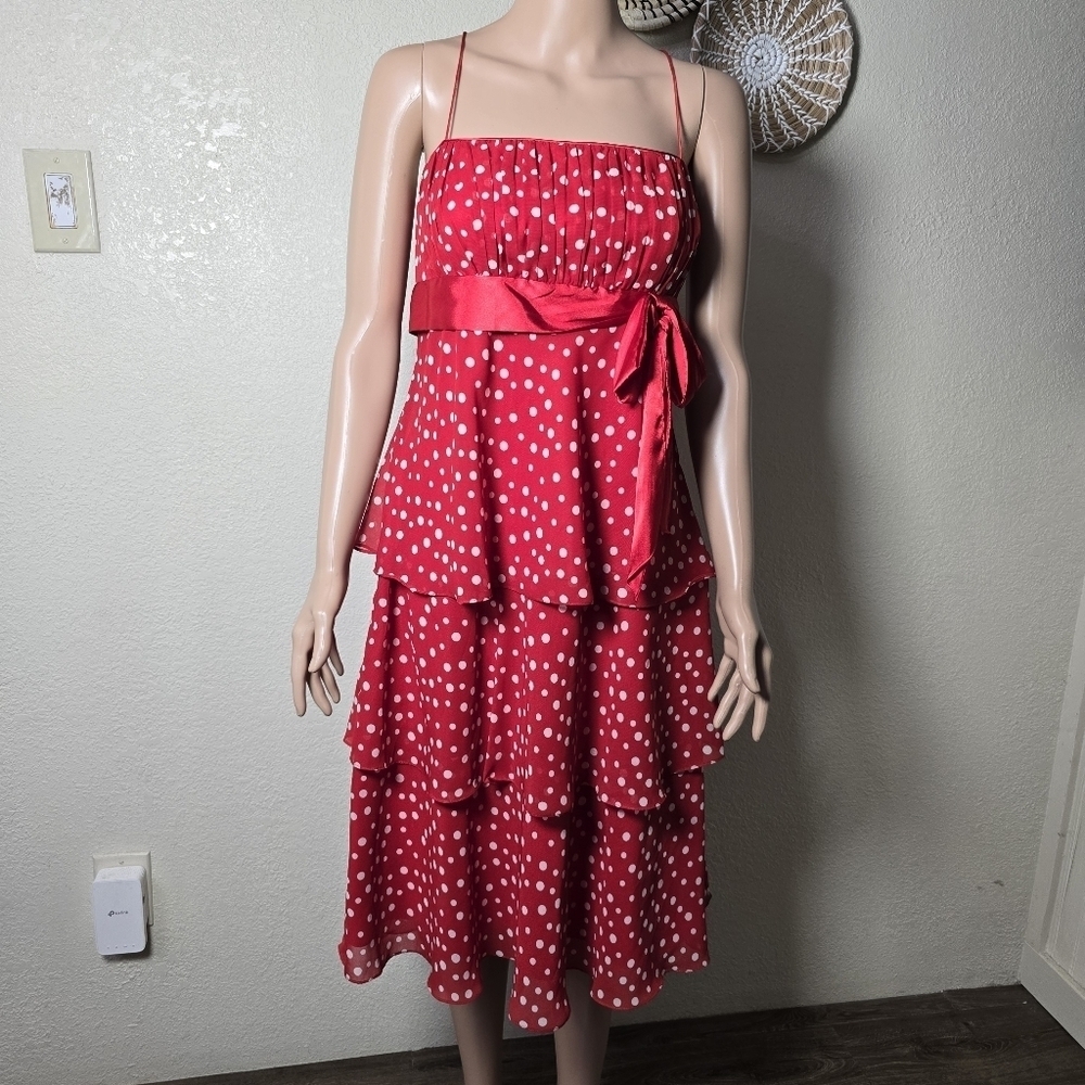Liz Claiborne Red Polka Dot Tiered Dress Size 12 - Picture 12 of 16